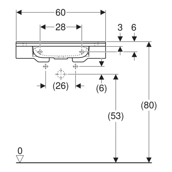 Geberit Waschtisch Publica 60x55cm, o HL, o Ü, m Auss, BF, w-a