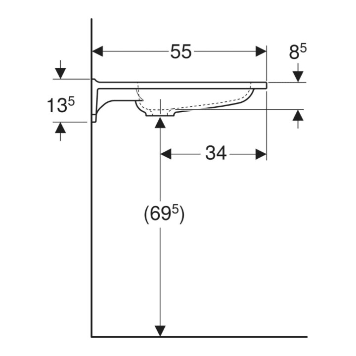 Geberit Waschtisch Publica 70x55cm, o HL, o Ü, m Auss, BF, w-a