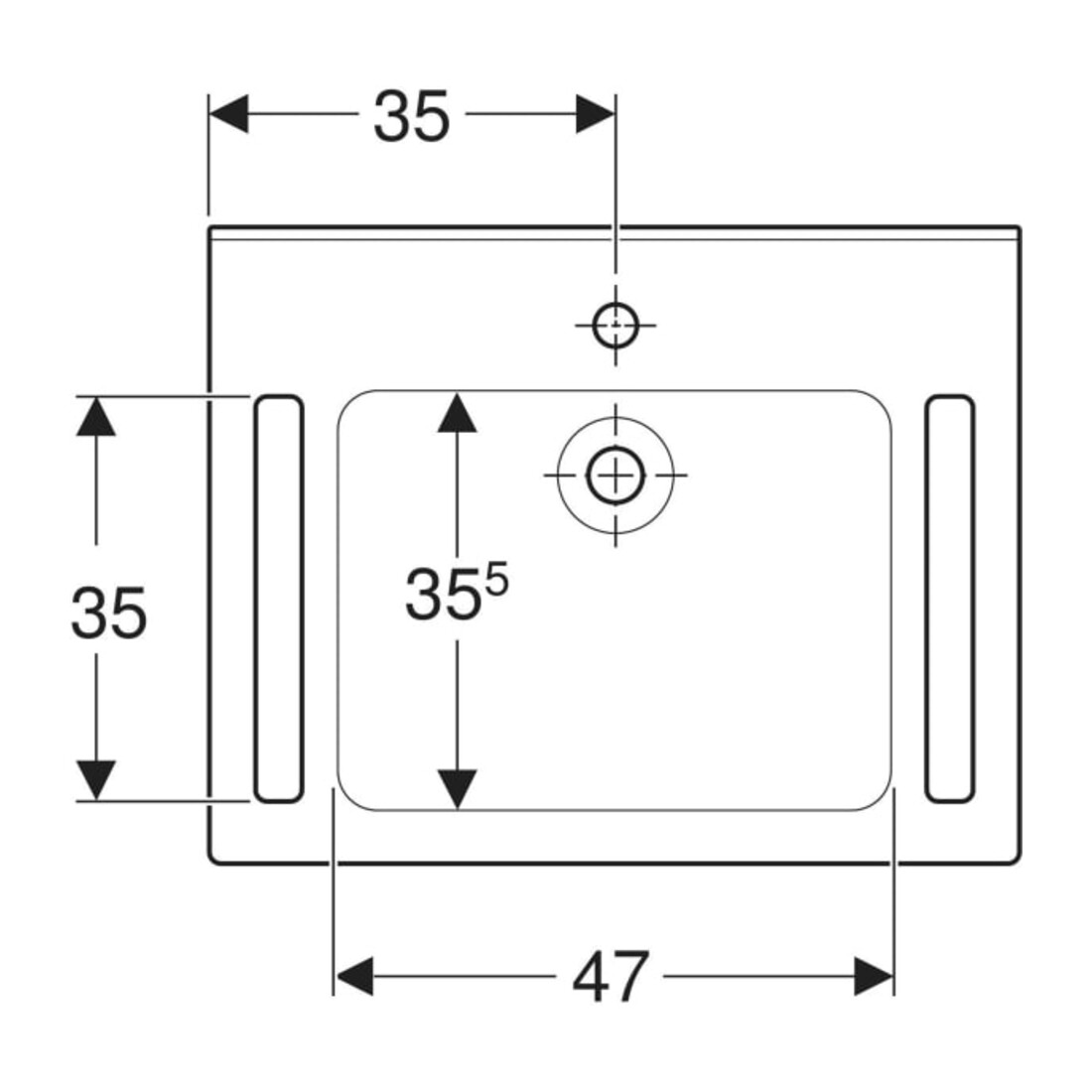 Geberit Waschtisch Publica 70x55cm, o HL, o Ü, m Auss, BF, w-a
