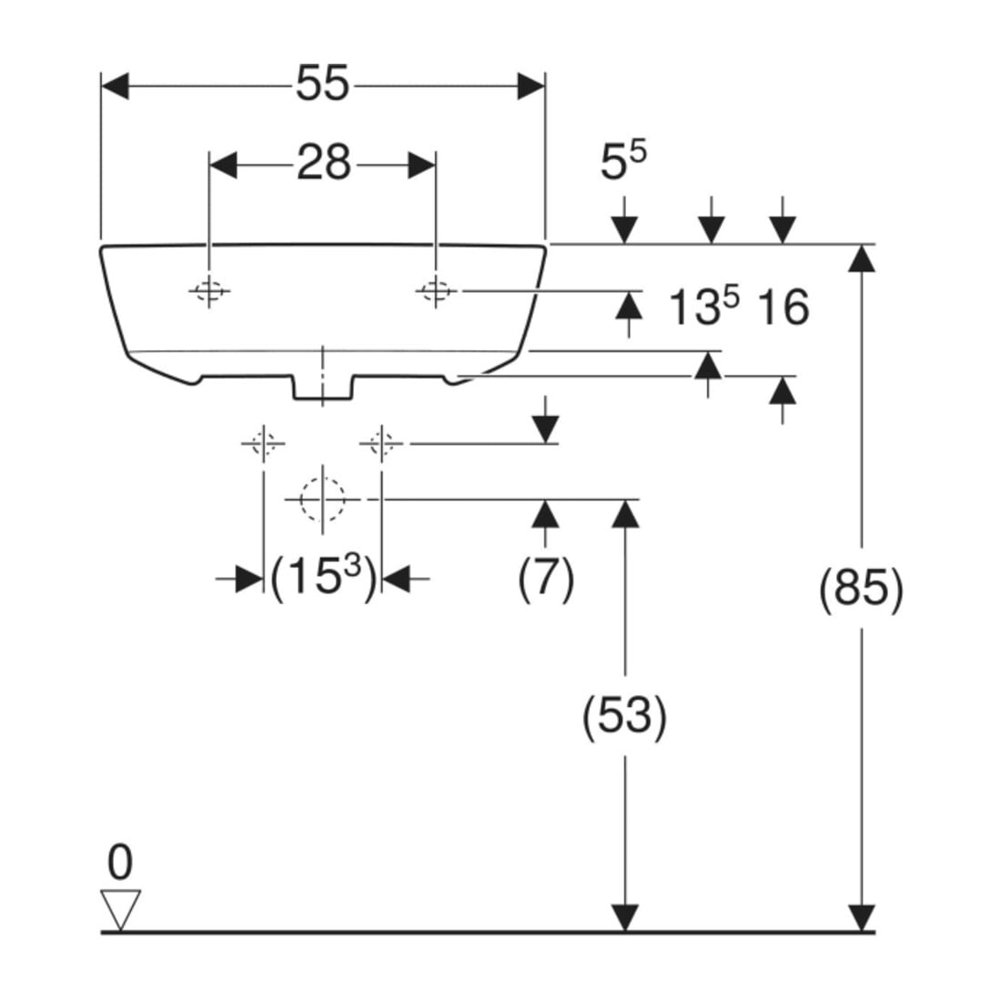 Geberit Waschtisch Renova 55x45cm, we/KeraTe, o. Hahnl., m ÜL