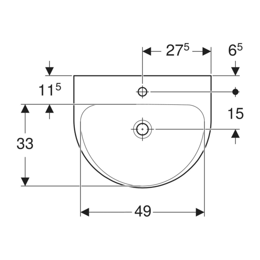 Geberit Waschtisch Renova 55x45cm, we., m Hahnloch, ohne Überlauf