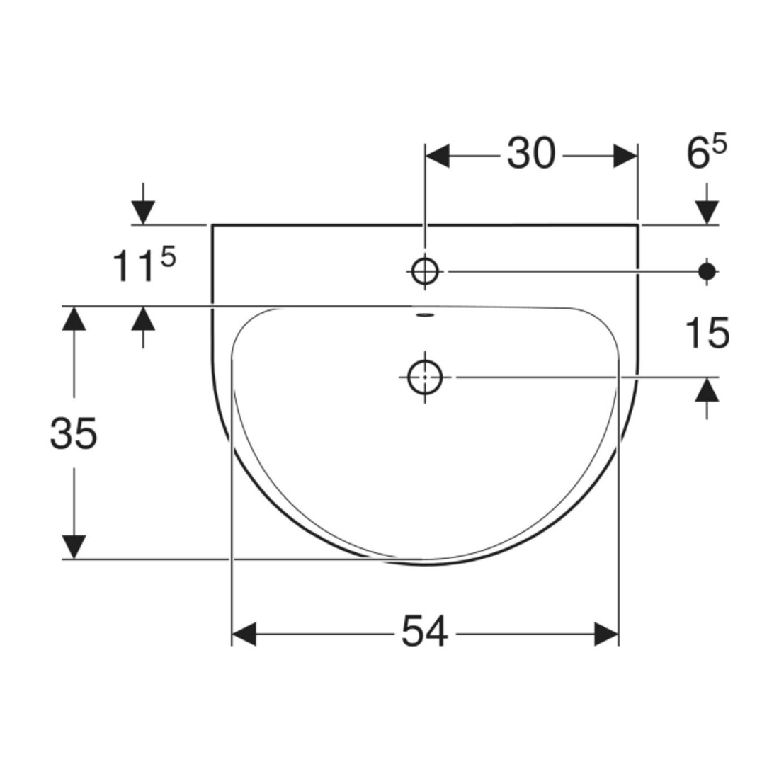 Geberit Waschtisch Renova 60x48cm, we/KeraTe, m Hahnl., m Überlauf