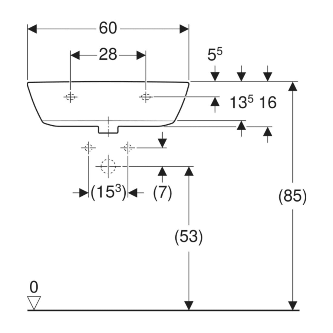 Geberit Waschtisch Renova 60x48cm, we/KeraTe, o. Hahnl., m ÜL