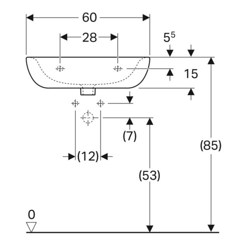 Geberit Waschtisch Renova 60x49cm, manhatt, m Hahnl., mit Überlauf