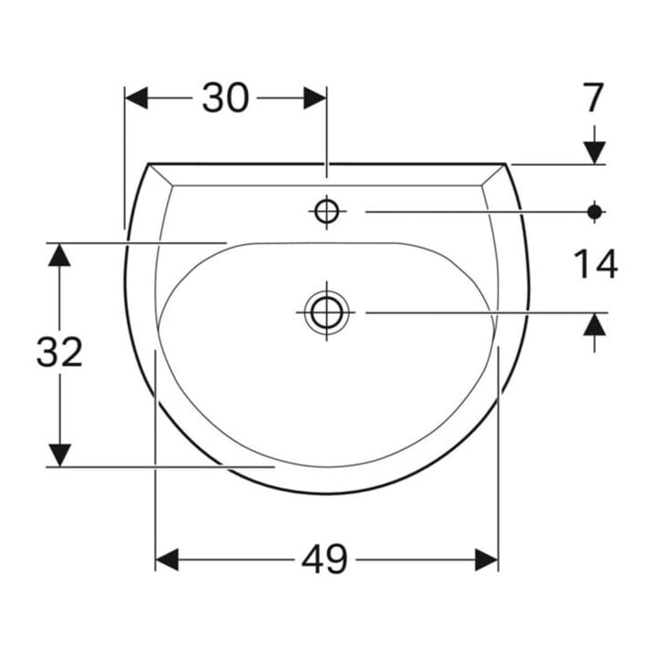 Geberit Waschtisch Renova 60x49cm, perg., m Hahnloch, mit Überlauf