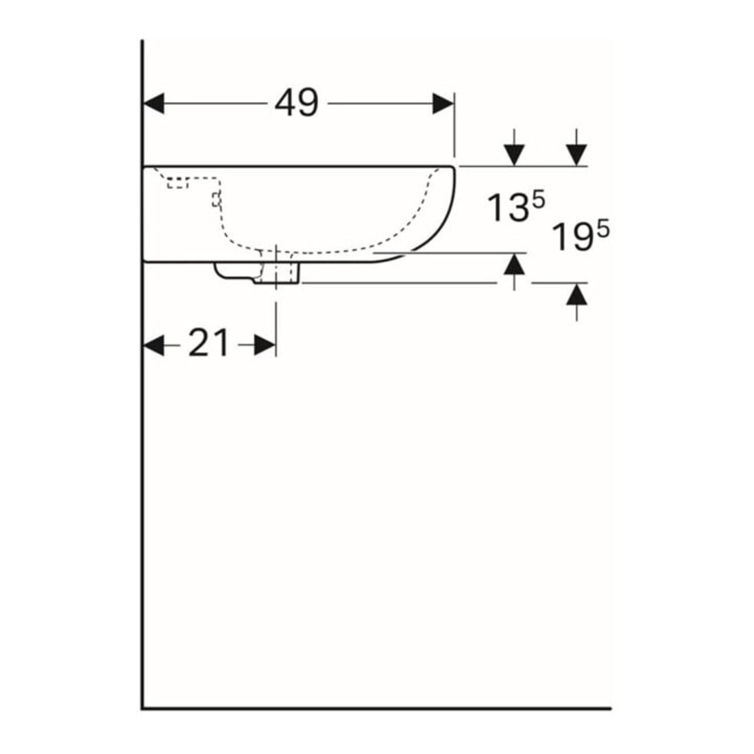 Geberit Waschtisch Renova 60x49cm, perg., m Hahnloch, mit Überlauf