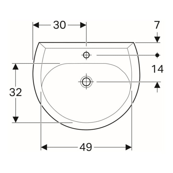 Geberit Waschtisch Renova 60x49cm, perg., m Hahnloch, mit Überlauf