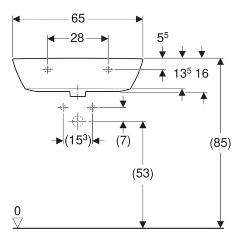 Geberit Waschtisch Renova 65x50cm, we/KeraTe, m Hahnl., o. ÜL
