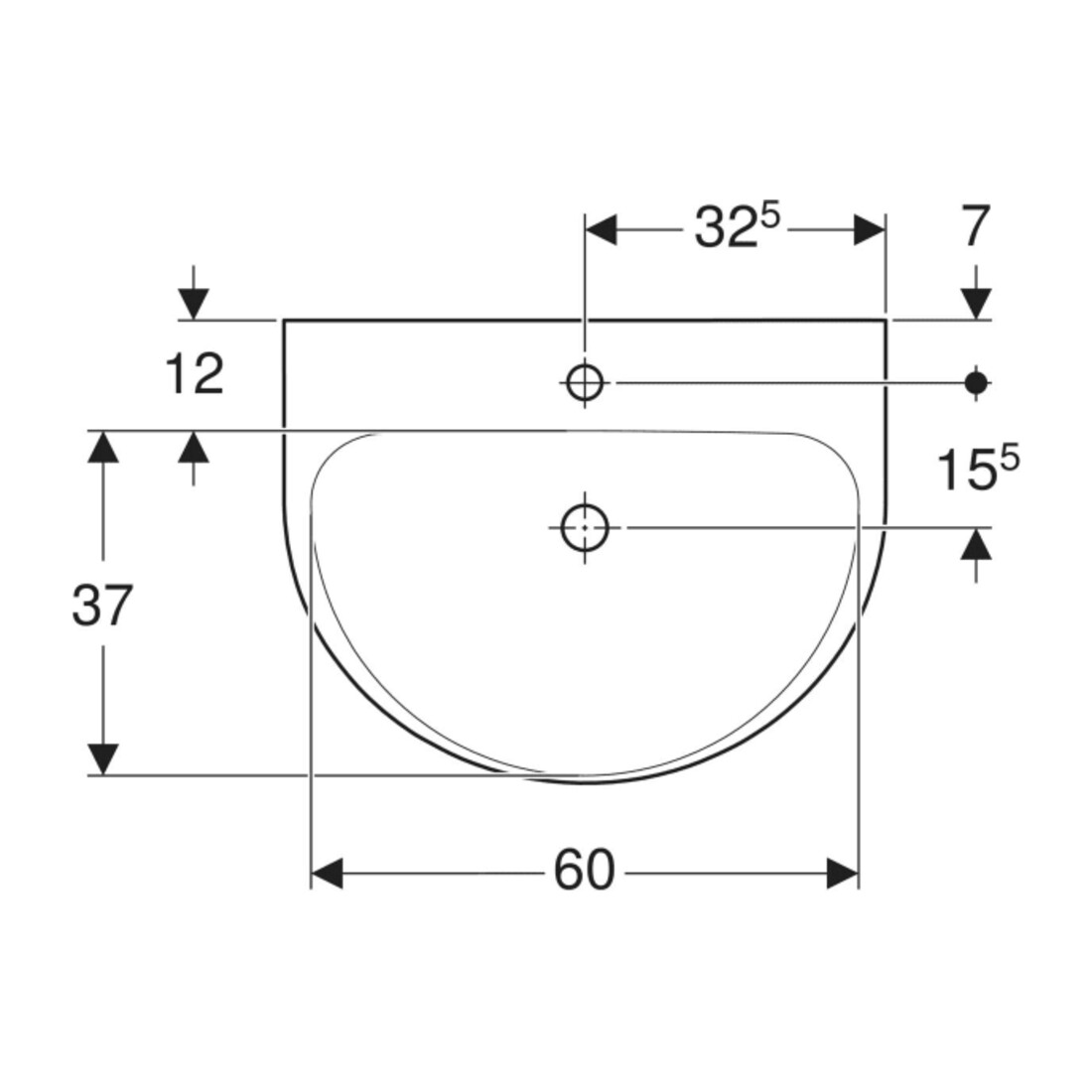 Geberit Waschtisch Renova 65x50cm, we/KeraTe, m Hahnl., o. ÜL