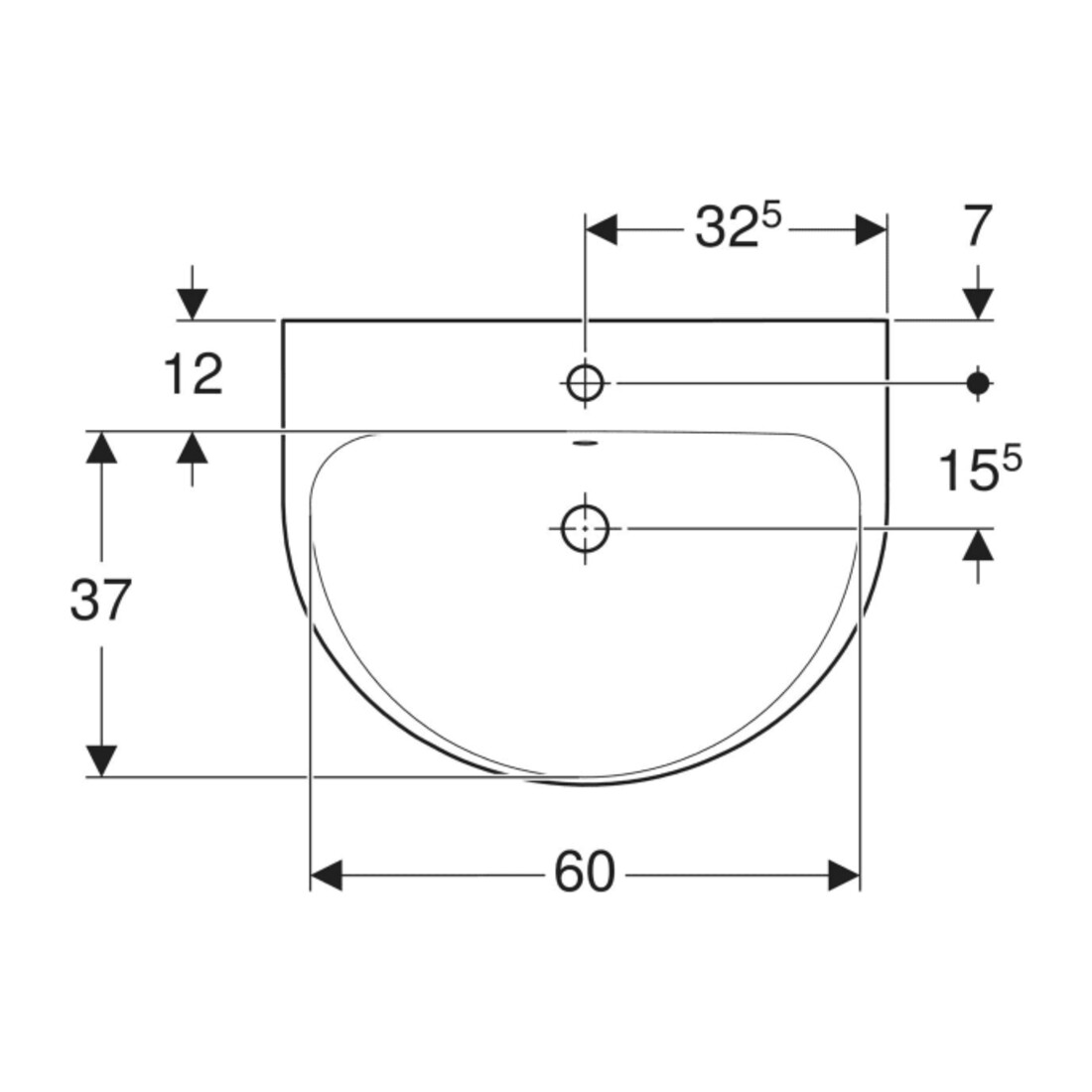 Geberit Waschtisch Renova 65x50cm, we., mit Hahnloch, mit Überlauf