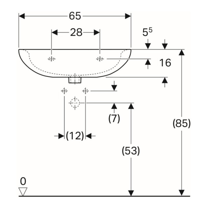 Geberit Waschtisch Renova 65x51cm, manhatt, m Hahnl., mit Überlauf