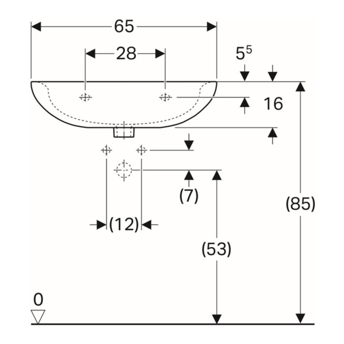 Geberit Waschtisch Renova 65x51cm, manhatt, m Hahnl., mit Überlauf