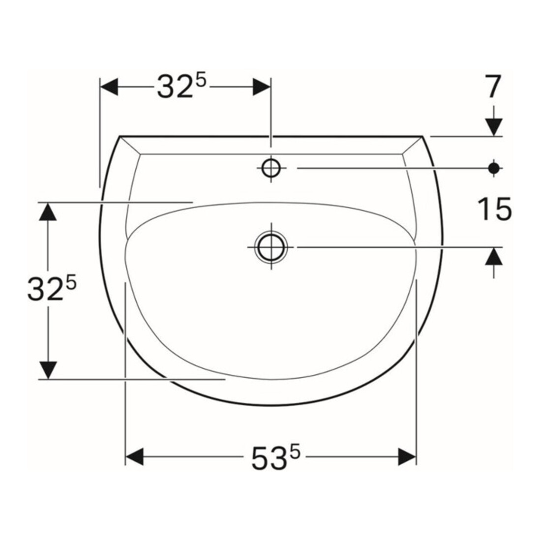 Geberit Waschtisch Renova 65x51cm, manhatt, m Hahnl., mit Überlauf