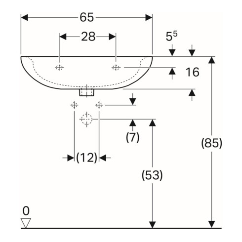 Geberit Waschtisch Renova 65x51cm, manhatt, m Hahnl., mit Überlauf