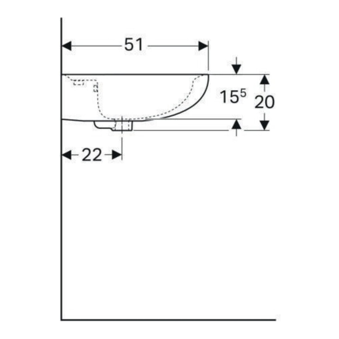 Geberit Waschtisch Renova 65x51cm, manhatt, m Hahnl., mit Überlauf