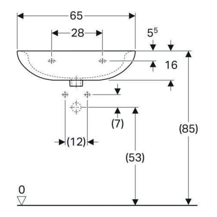 Geberit Waschtisch Renova 65x51cm, perg., m Hahnloch, mit Überlauf