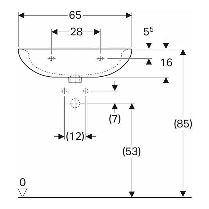Geberit Waschtisch Renova 65x51cm, perg., m Hahnloch, mit Überlauf
