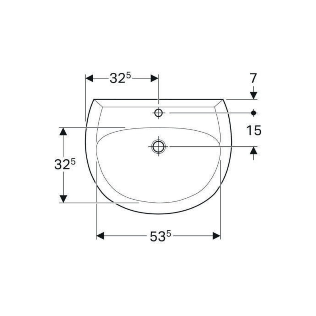 Geberit Waschtisch Renova 65x51cm, perg., m Hahnloch, mit Überlauf
