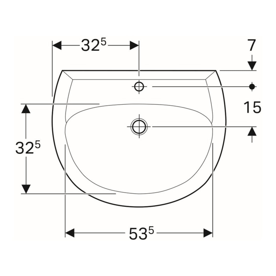 Geberit Waschtisch Renova 65x51cm, perg., m Hahnloch, mit Überlauf