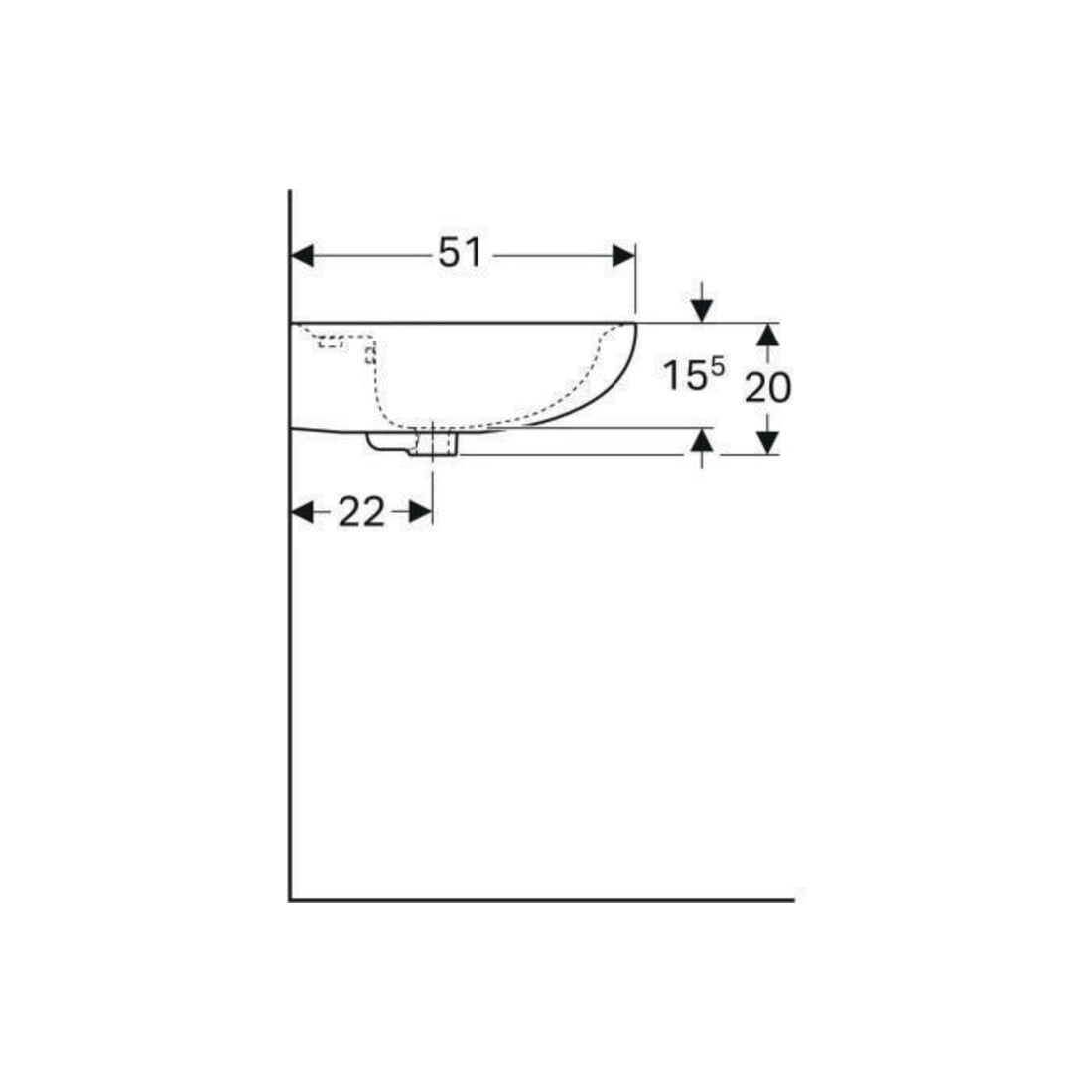 Geberit Waschtisch Renova 65x51cm, perg., m Hahnloch, mit Überlauf