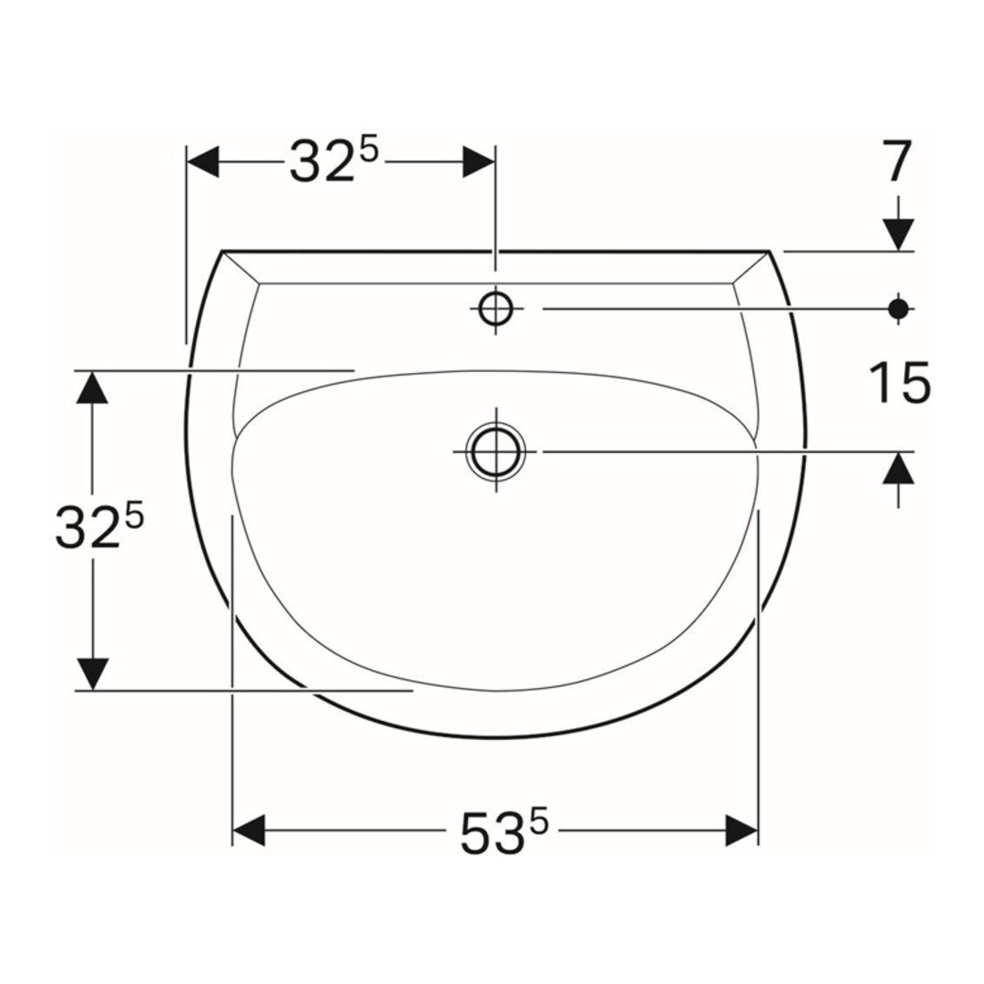 Geberit Waschtisch Renova 65x51cm, perg., m Hahnloch, mit Überlauf