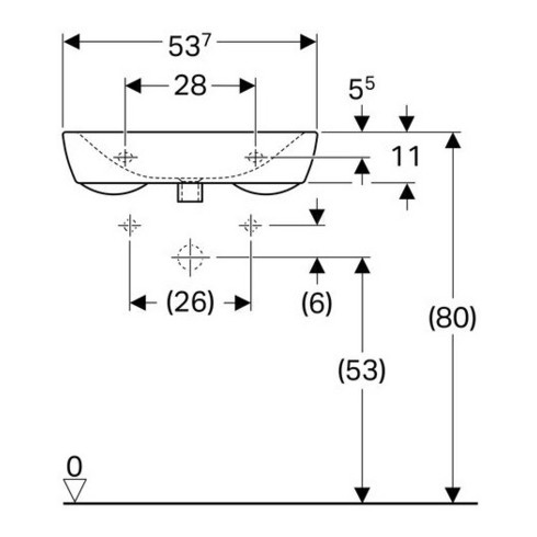 Geberit Waschtisch Renova Comfort 55x55cm, BF, m Hahnl., o. ÜL, we.