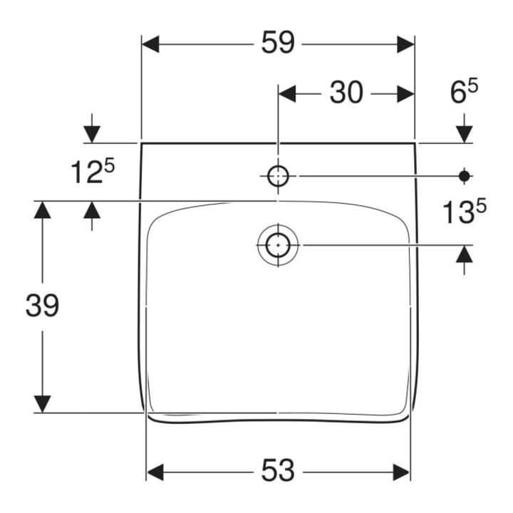 Geberit Waschtisch Renova Comfort 60x55cm, BF, m Hahnl. mit., o. ÜL, we.