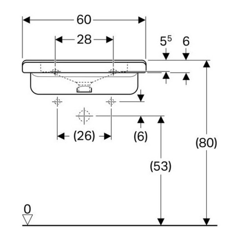 Geberit Waschtisch Renova Comfort 60x55cm, BF, m HL/o ÜL, we. K-Tect