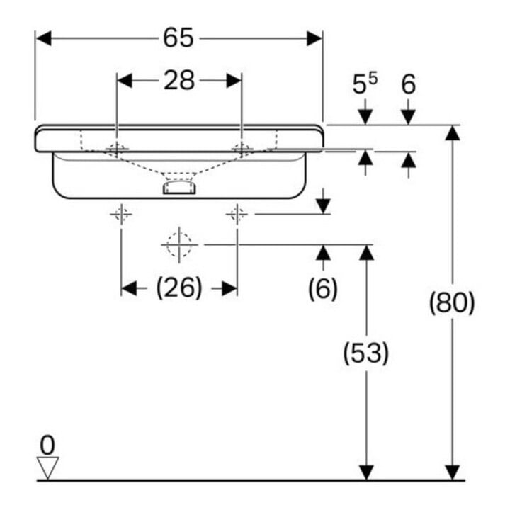 Geberit Waschtisch Renova Comfort 65x55cm, BF, m Hahnl., o. ÜL, we. K-Tect