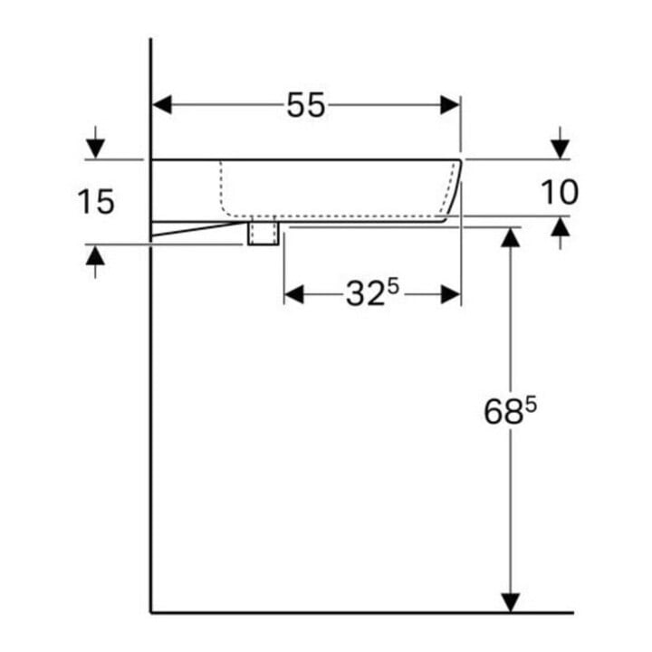 Geberit Waschtisch Renova Comfort 65x55cm, BF, m Hahnl., o. ÜL, we. K-Tect