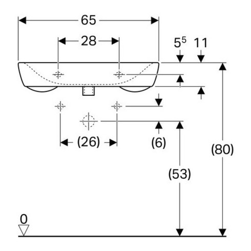 Geberit Waschtisch Renova Comfort 65x55cm, BF, m Hahnl., o. ÜL, we. K-Tect