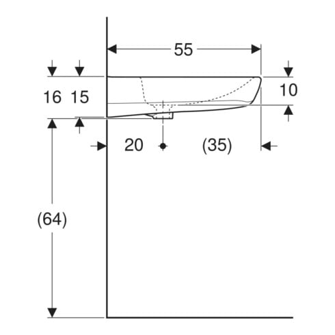 Geberit Waschtisch Renova Comfort 65x55cm, o HL, o. ÜL, barrieref., we.