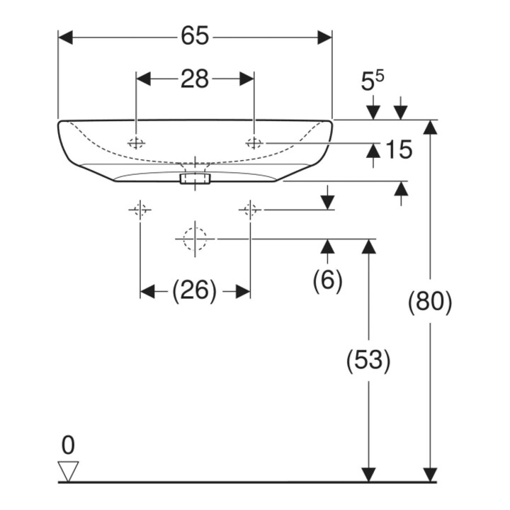 Geberit Waschtisch Renova Comfort 65x55cm, o HL, o. ÜL, barrieref., we.