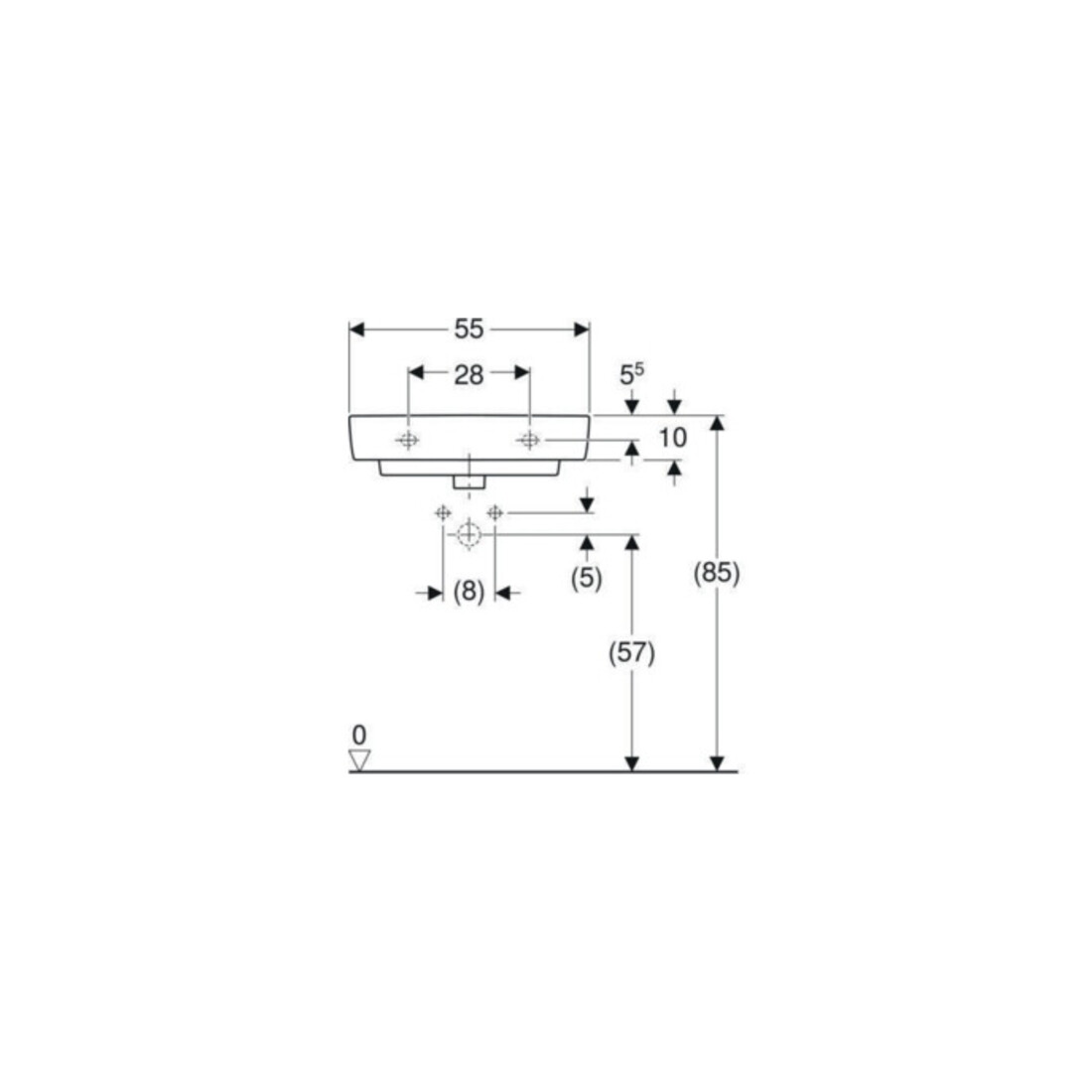 Geberit Waschtisch Renova Compact 55x37cm, we., mit Hahnloch, mit Überlauf
