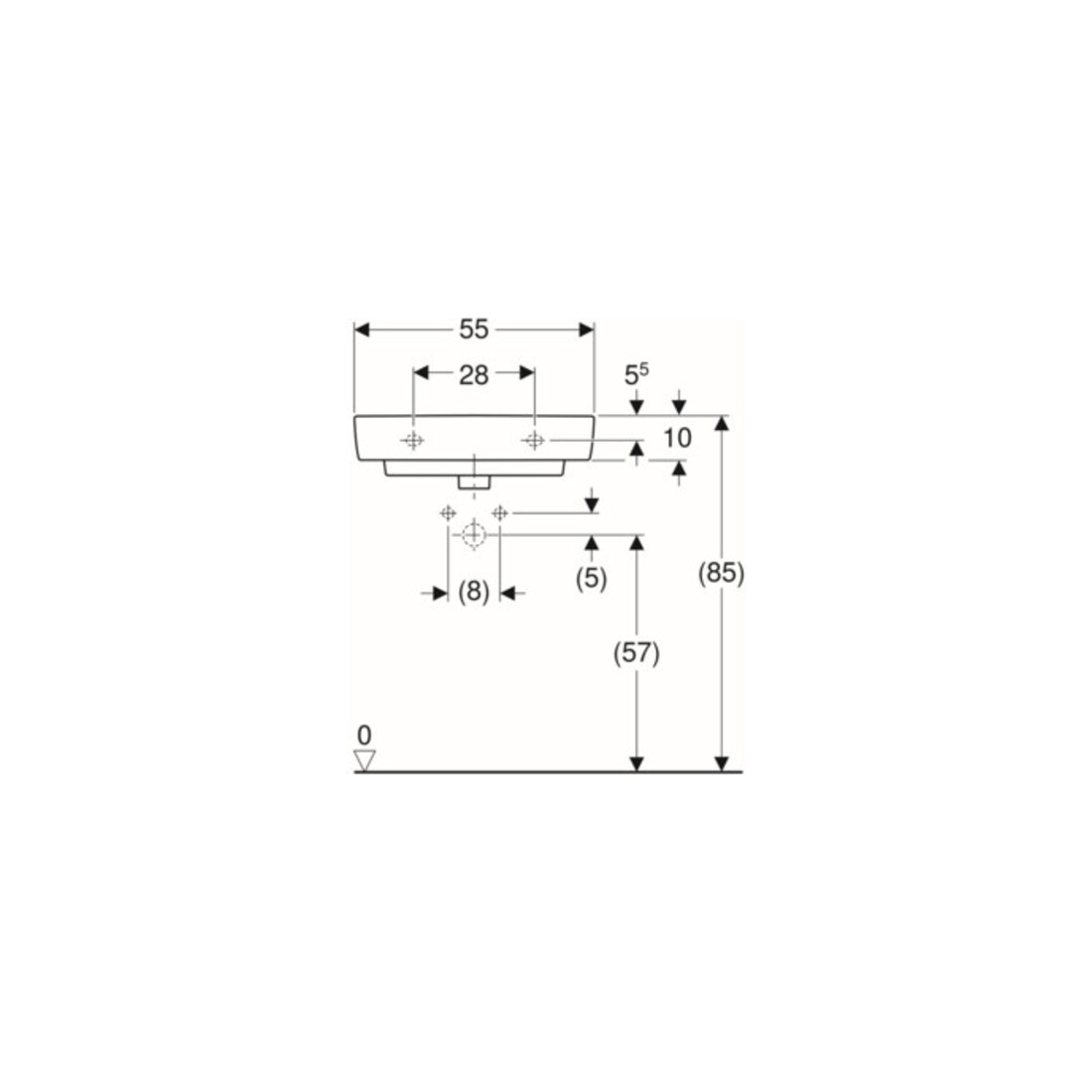 Geberit Waschtisch Renova Compact 55x37cm, we., mit Hahnloch, mit Überlauf