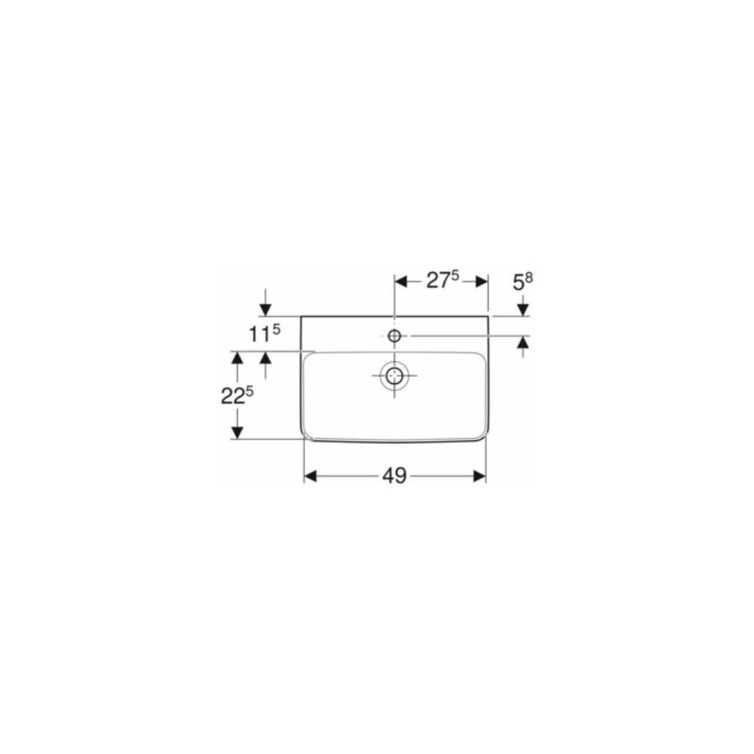 Geberit Waschtisch Renova Compact 55x37cm, we., mit Hahnloch, mit Überlauf