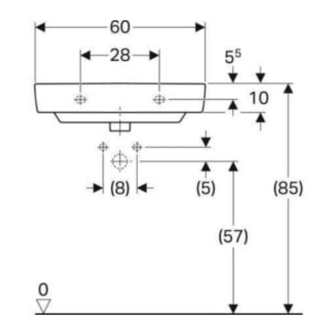 Geberit Waschtisch Renova Compact 60x37cm, we. K-Tect, m Hahnl., m ÜL
