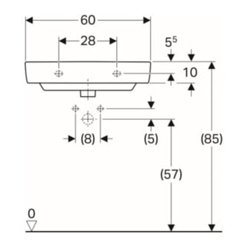 Geberit Waschtisch Renova Compact 60x37cm, we. K-Tect, m Hahnl., m ÜL