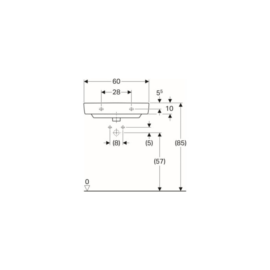 Geberit Waschtisch Renova Compact 60x37cm, we. K-Tect, m Hahnl., m ÜL