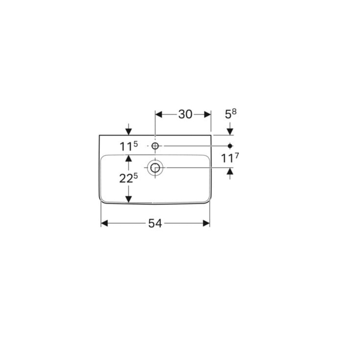 Geberit Waschtisch Renova Compact 60x37cm, we. K-Tect, m Hahnl., m ÜL