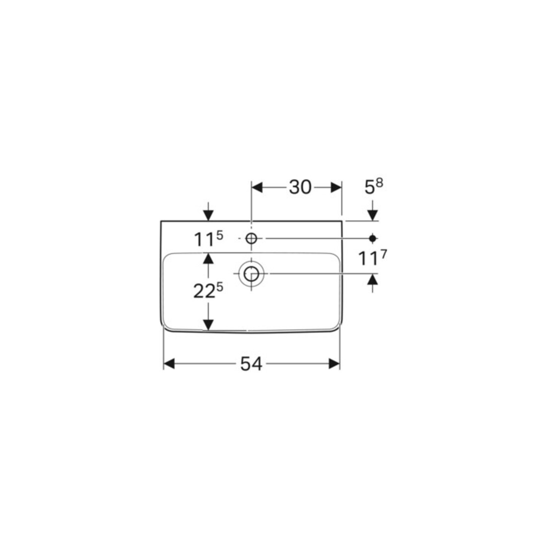 Geberit Waschtisch Renova Compact 60x37cm, we., mit Hahnloch, mit Überlauf