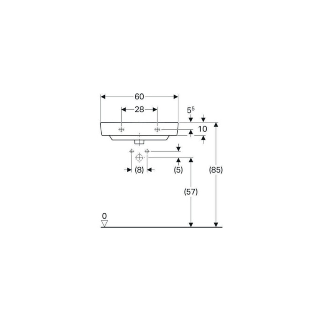 Geberit Waschtisch Renova Compact 60x37cm, we., mit Hahnloch, mit Überlauf