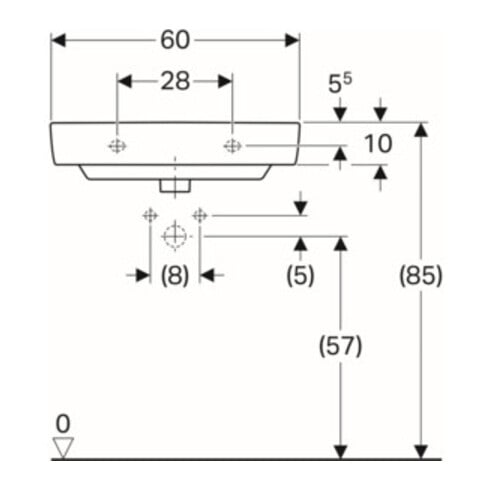 Geberit Waschtisch Renova Compact 60x37cm, we., mit Hahnloch, mit Überlauf