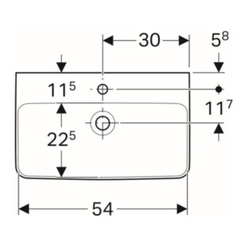 Geberit Waschtisch Renova Compact 60x37cm, we., mit Hahnloch, mit Überlauf