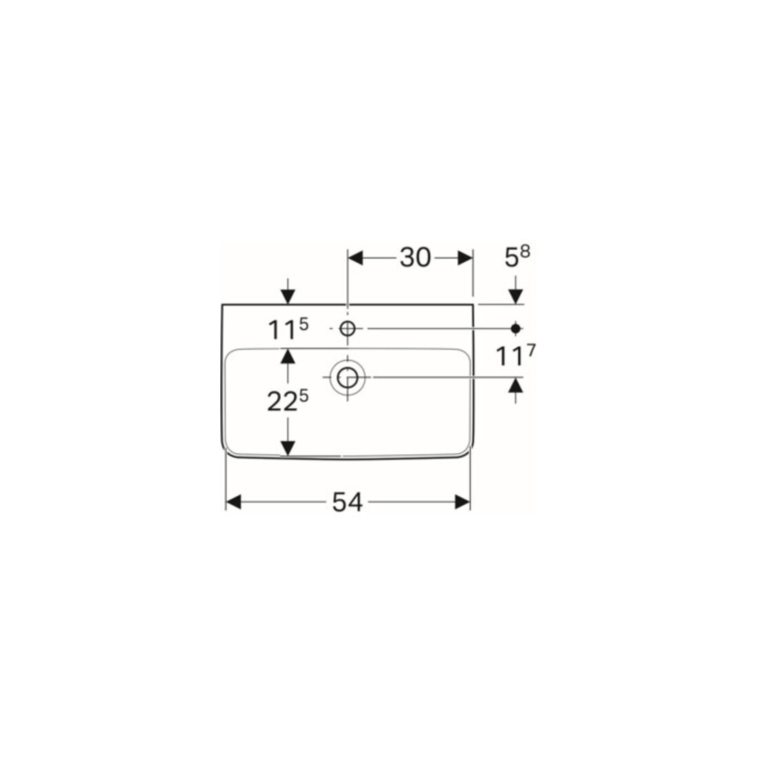 Geberit Waschtisch Renova Compact 60x37cm, we., mit Hahnloch, mit Überlauf