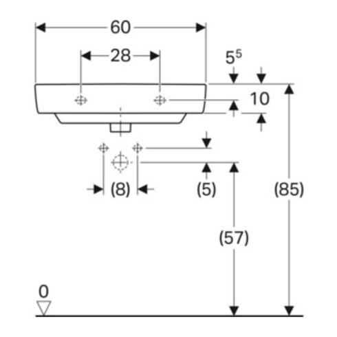 Geberit Waschtisch Renova Compact 60x37cm, we., mit Hahnloch, mit Überlauf