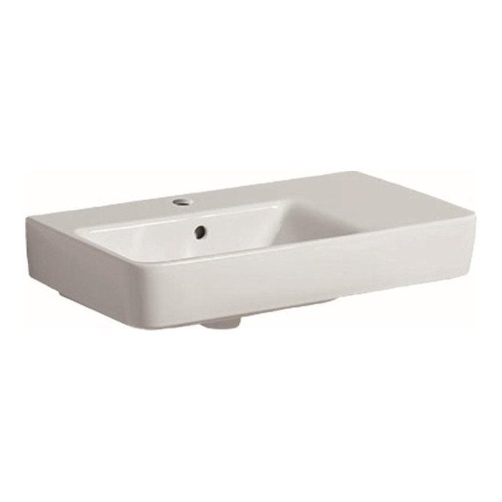 Geberit Waschtisch RENOVA COMPACT 650 x 370 mm, mit Ablagefläche rechts, Hahnloch und Überlauf weiß