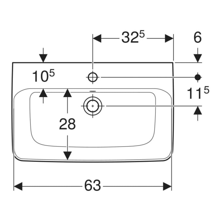 Geberit Waschtisch Renova Compact 65x40cm, Hahnl. mit., mit Überlauf, weiß