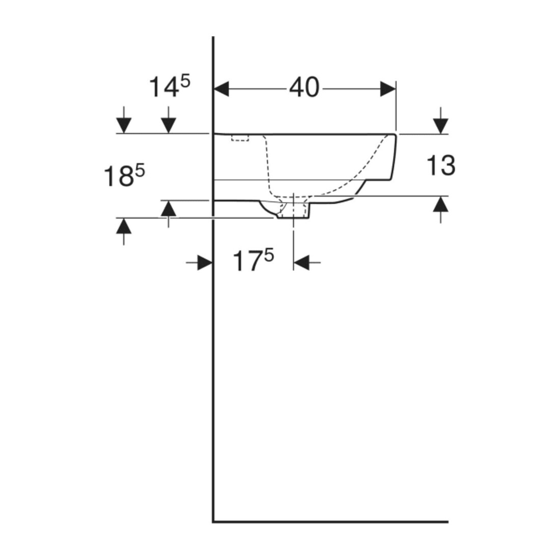 Geberit Waschtisch Renova Compact 65x40cm, Hahnl. mit., o. ÜL, we. K-Tect