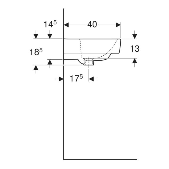 Geberit Waschtisch Renova Compact 65x40cm, o. Hahnl., o. ÜL, weiß KeraTect